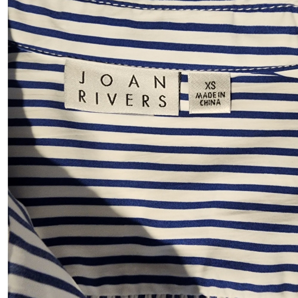 Joan Rivers Blue White Striped Tiered Shirt Dress Crochet Trim XS - Picture 4 of 7
